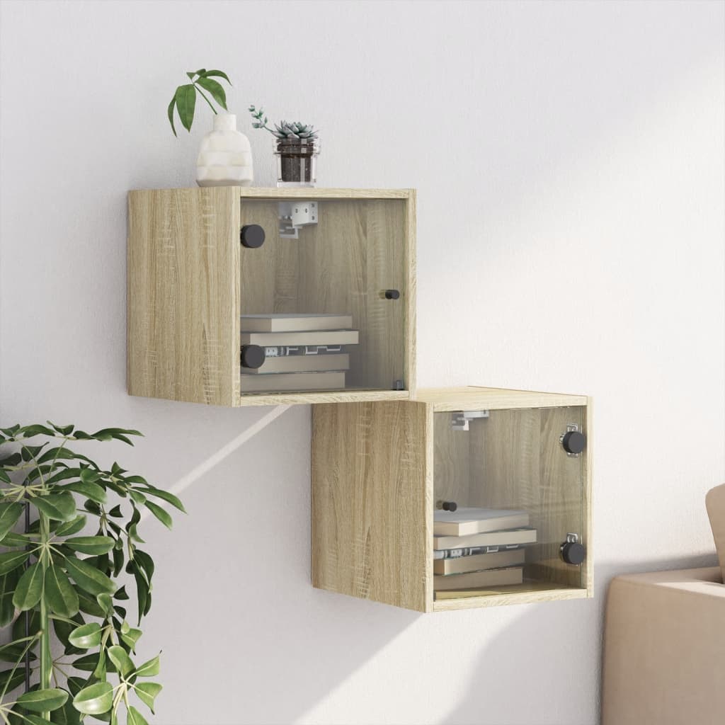 Bedside Cabinets with Glass Doors 2 pcs Sonoma Oak 35x37x35 cm