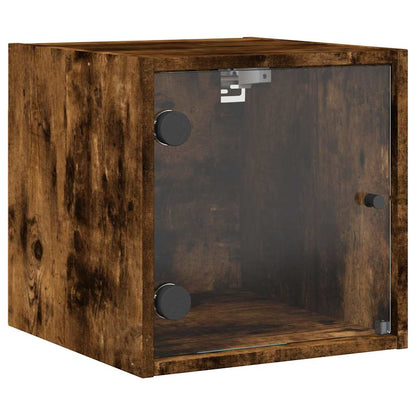 Bedside Cabinet with Glass Door Smoked Oak 35x37x35 cm