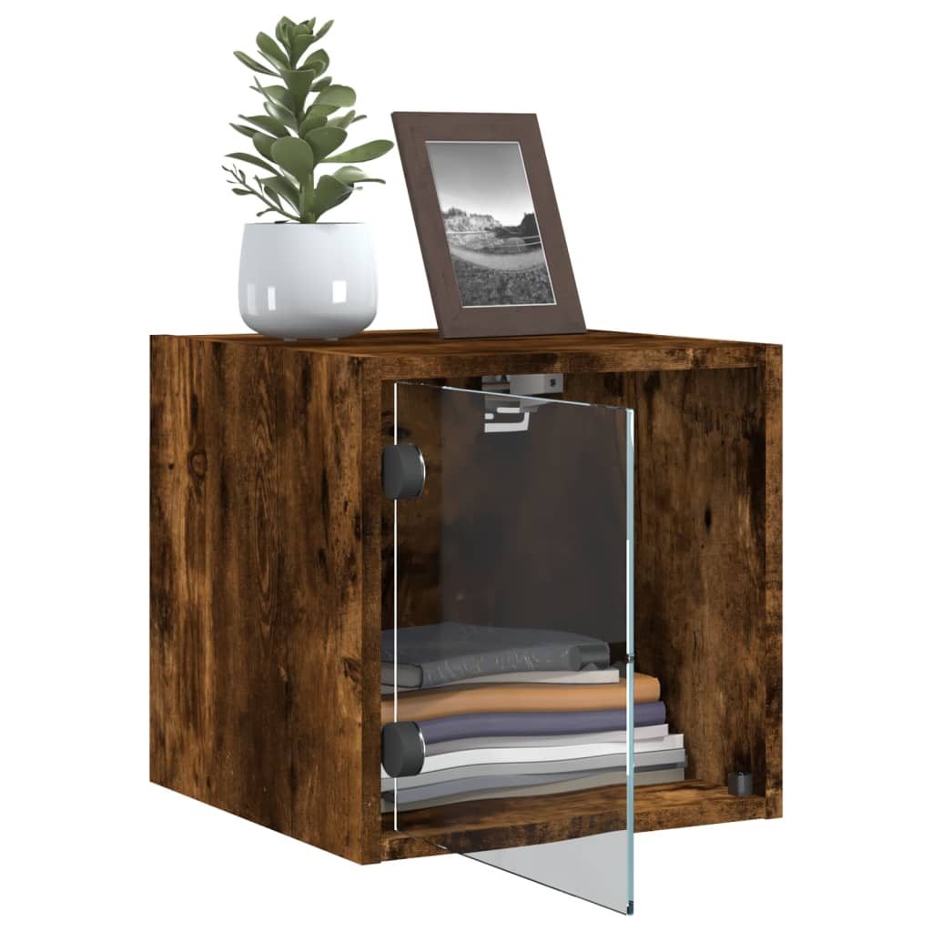 Bedside Cabinet with Glass Door Smoked Oak 35x37x35 cm