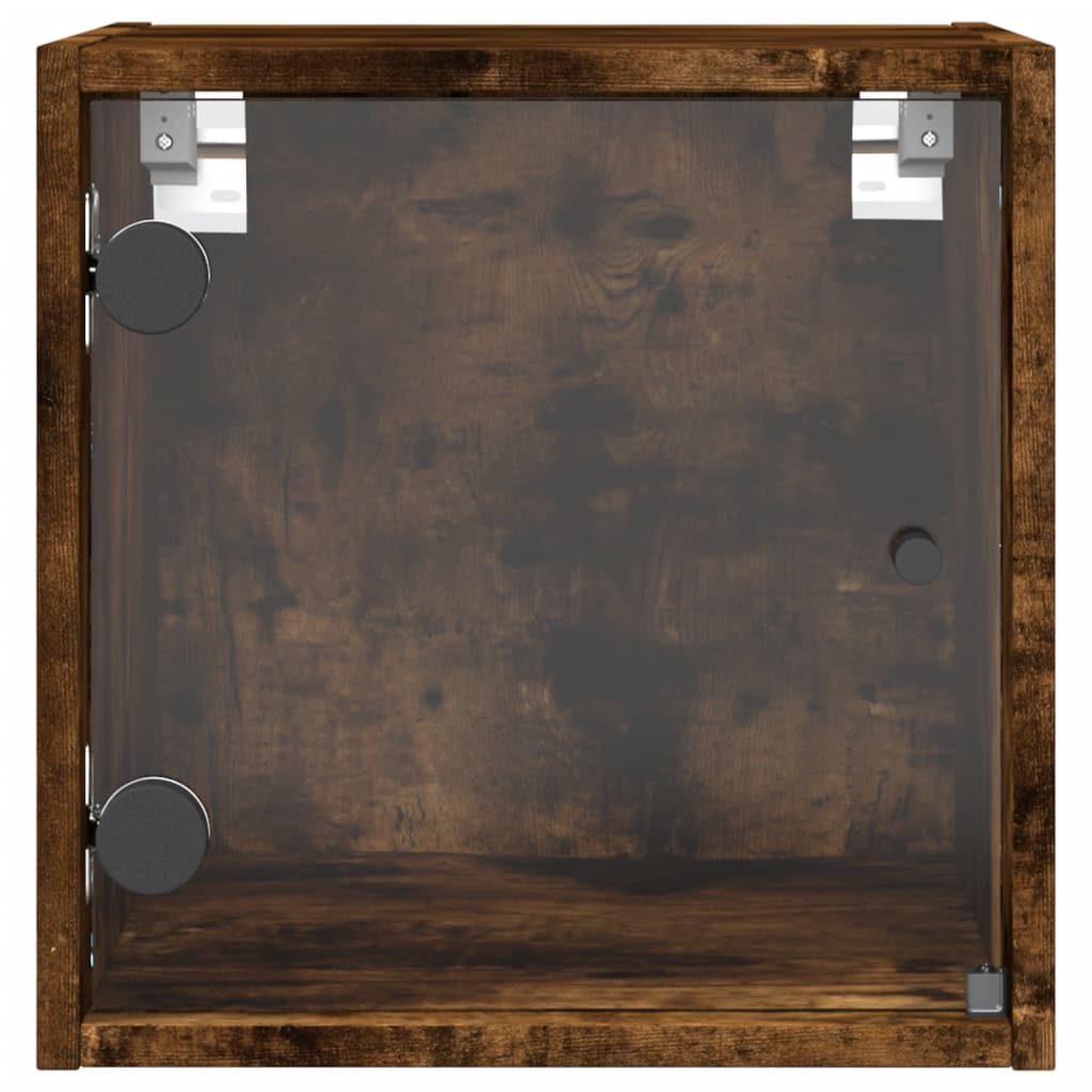 Bedside Cabinet with Glass Door Smoked Oak 35x37x35 cm