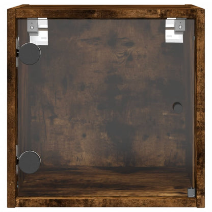 Bedside Cabinet with Glass Door Smoked Oak 35x37x35 cm