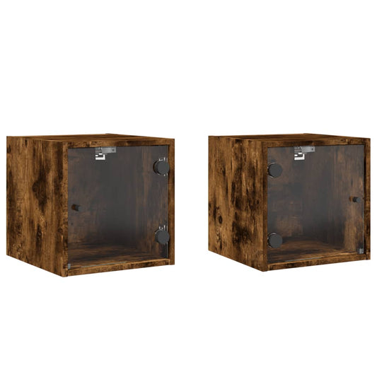 Bedside Cabinets with Glass Doors 2 pcs Smoked Oak 35x37x35 cm