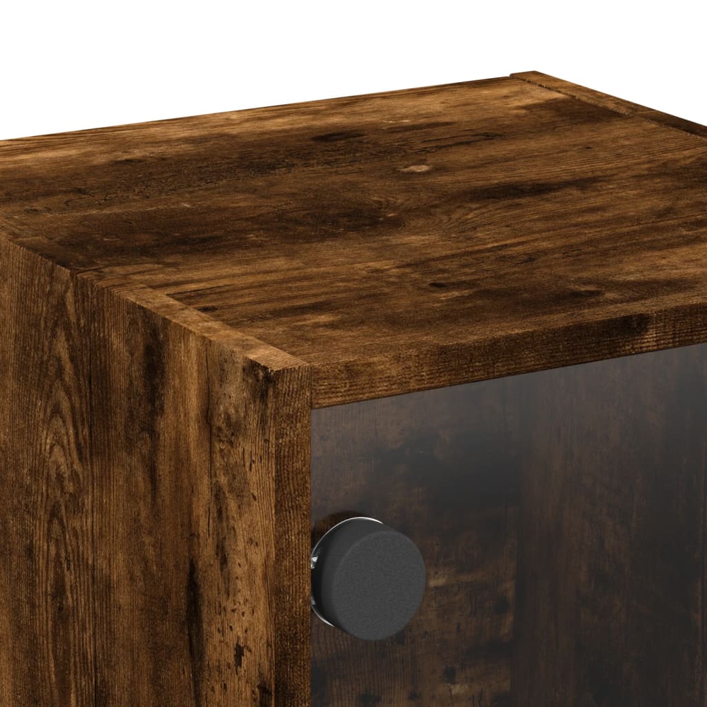 Bedside Cabinets with Glass Doors 2 pcs Smoked Oak 35x37x35 cm