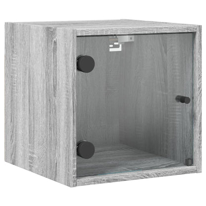 Bedside Cabinet with Glass Door Grey Sonoma 35x37x35 cm