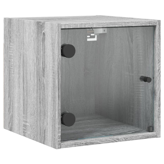 Bedside Cabinet with Glass Door Grey Sonoma 35x37x35 cm