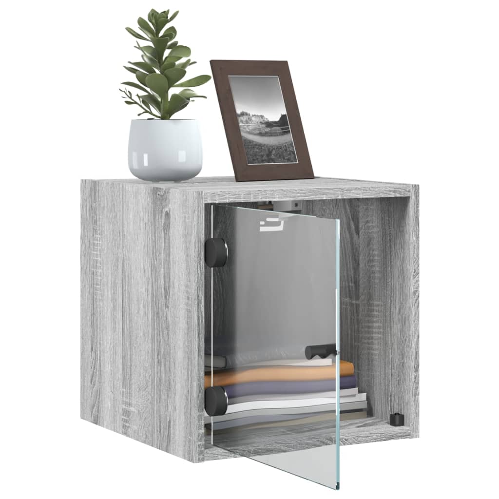 Bedside Cabinet with Glass Door Grey Sonoma 35x37x35 cm