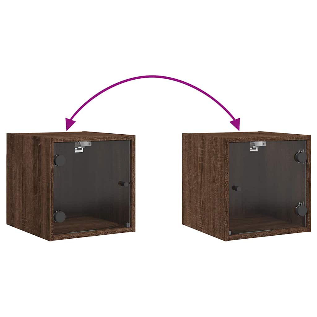 Bedside Cabinets with Glass Doors 2 pcs Brown Oak 35x37x35 cm