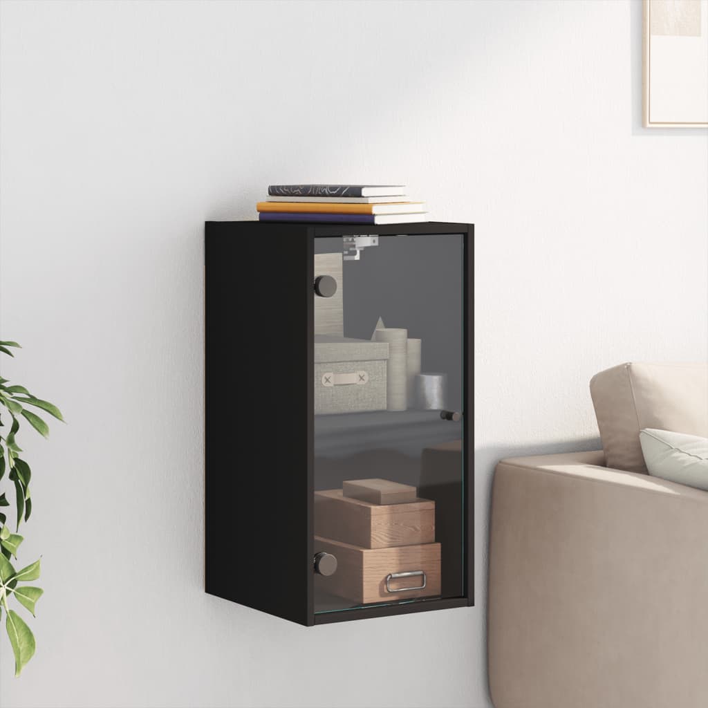 Wall Cabinet with Glass Doors Black 35x37x68.5 cm