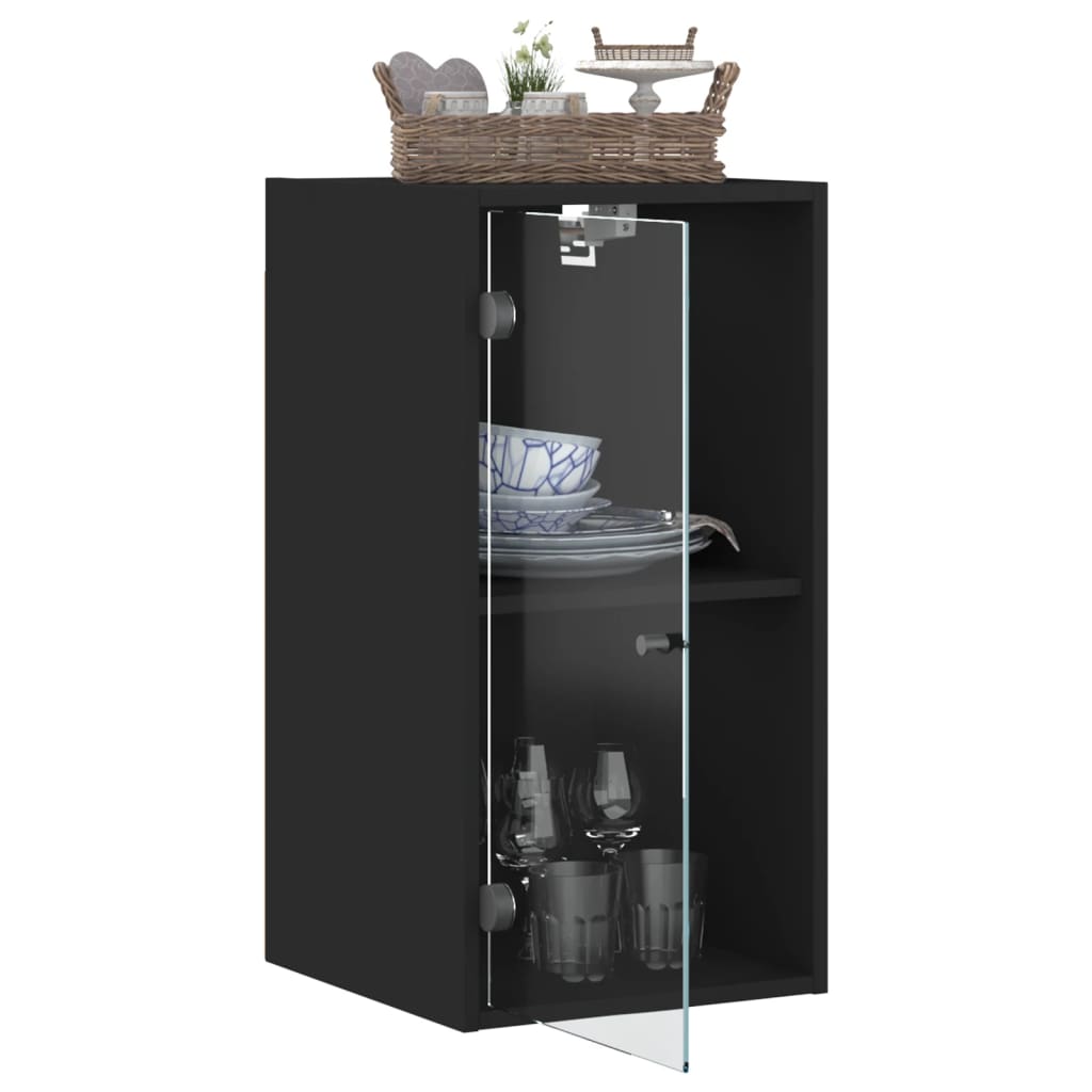 Wall Cabinet with Glass Doors Black 35x37x68.5 cm