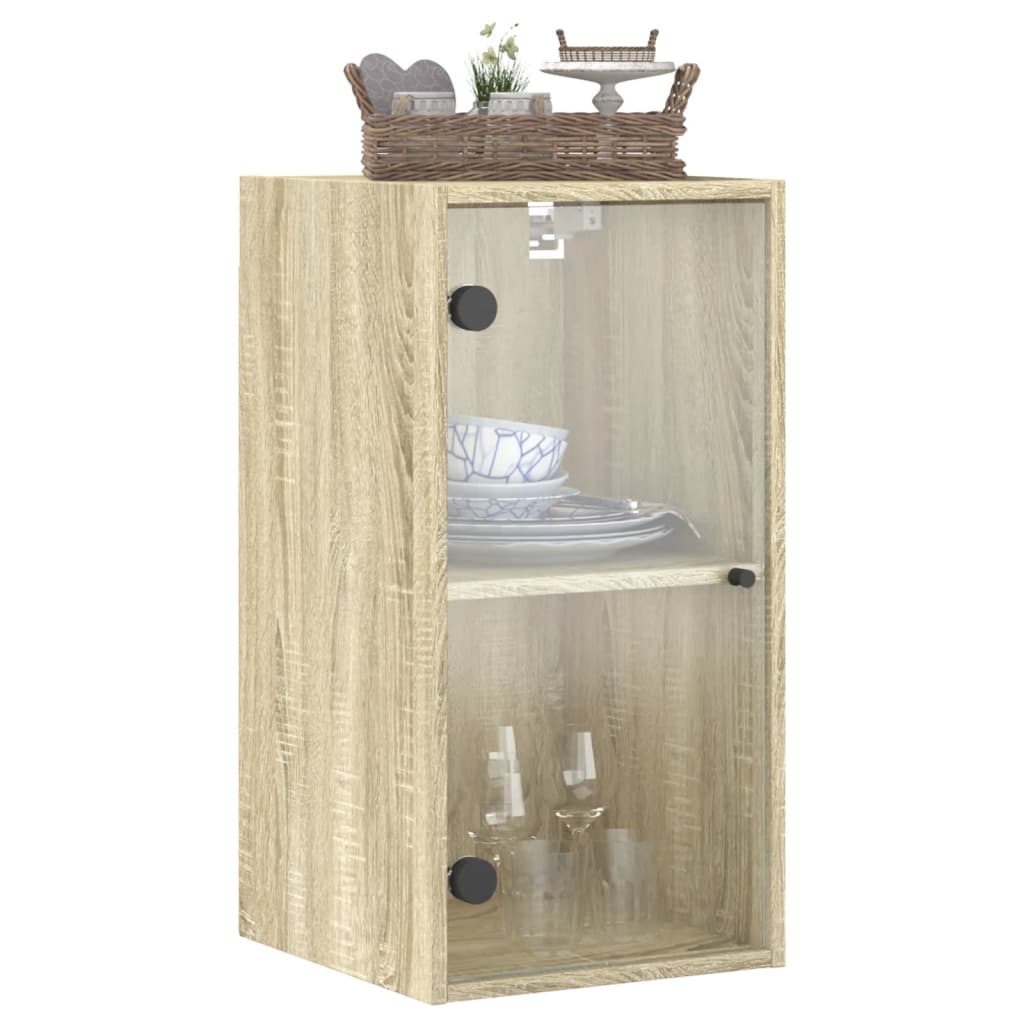 Wall Cabinet with Glass Doors Sonoma Oak 35x37x68.5 cm