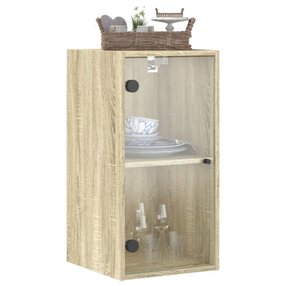 Wall Cabinet with Glass Doors Sonoma Oak 35x37x68.5 cm