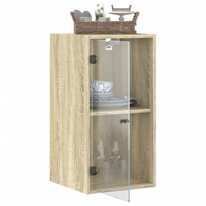 Wall Cabinet with Glass Doors Sonoma Oak 35x37x68.5 cm