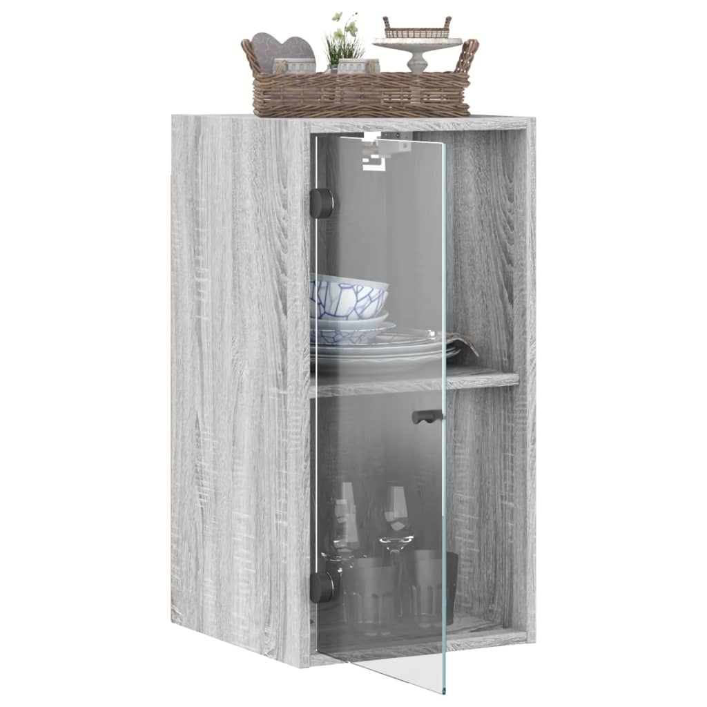 Wall Cabinet with Glass Doors Grey Sonoma 35x37x68.5 cm