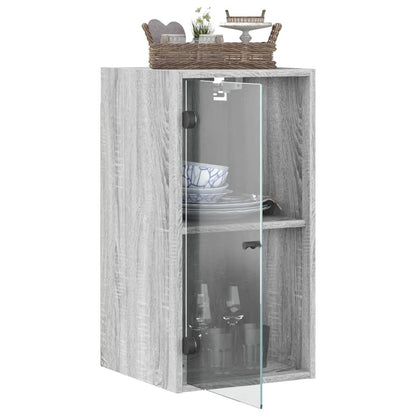 Wall Cabinet with Glass Doors Grey Sonoma 35x37x68.5 cm