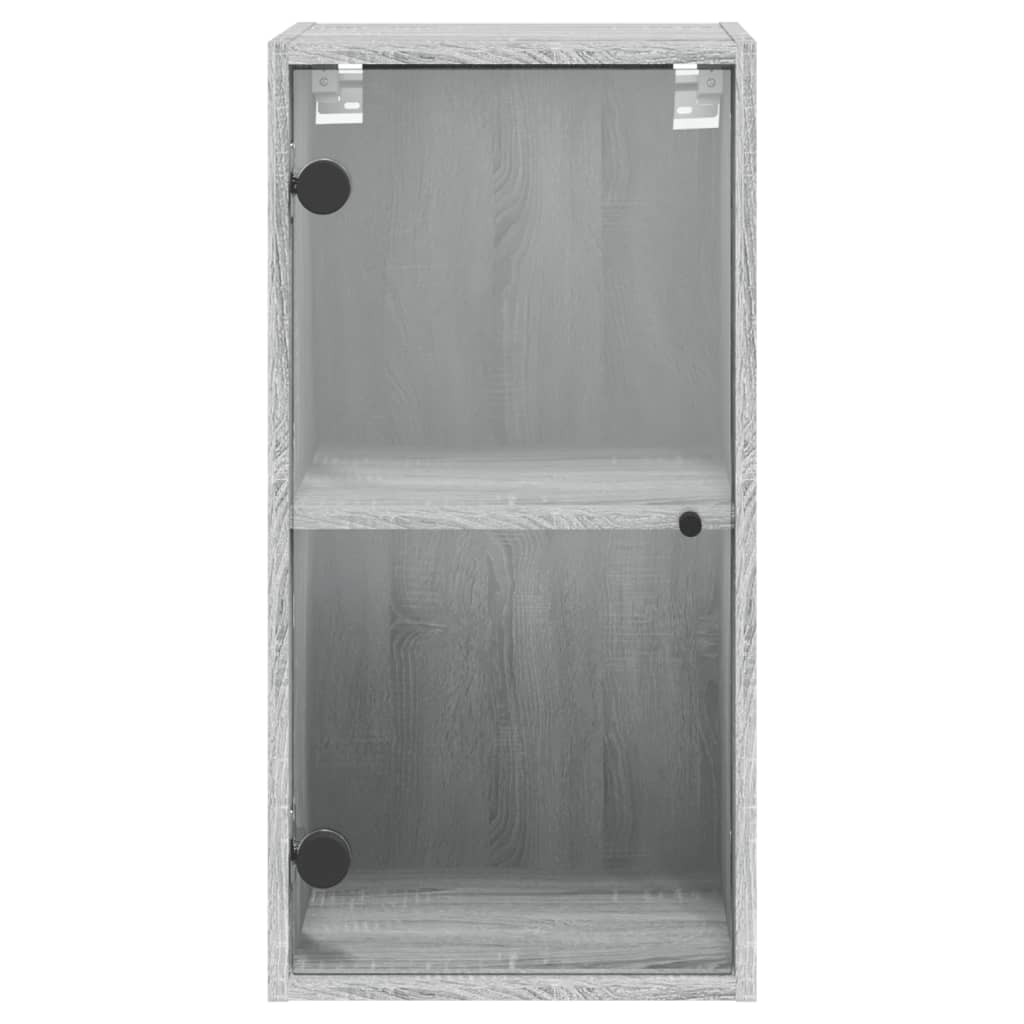 Wall Cabinet with Glass Doors Grey Sonoma 35x37x68.5 cm