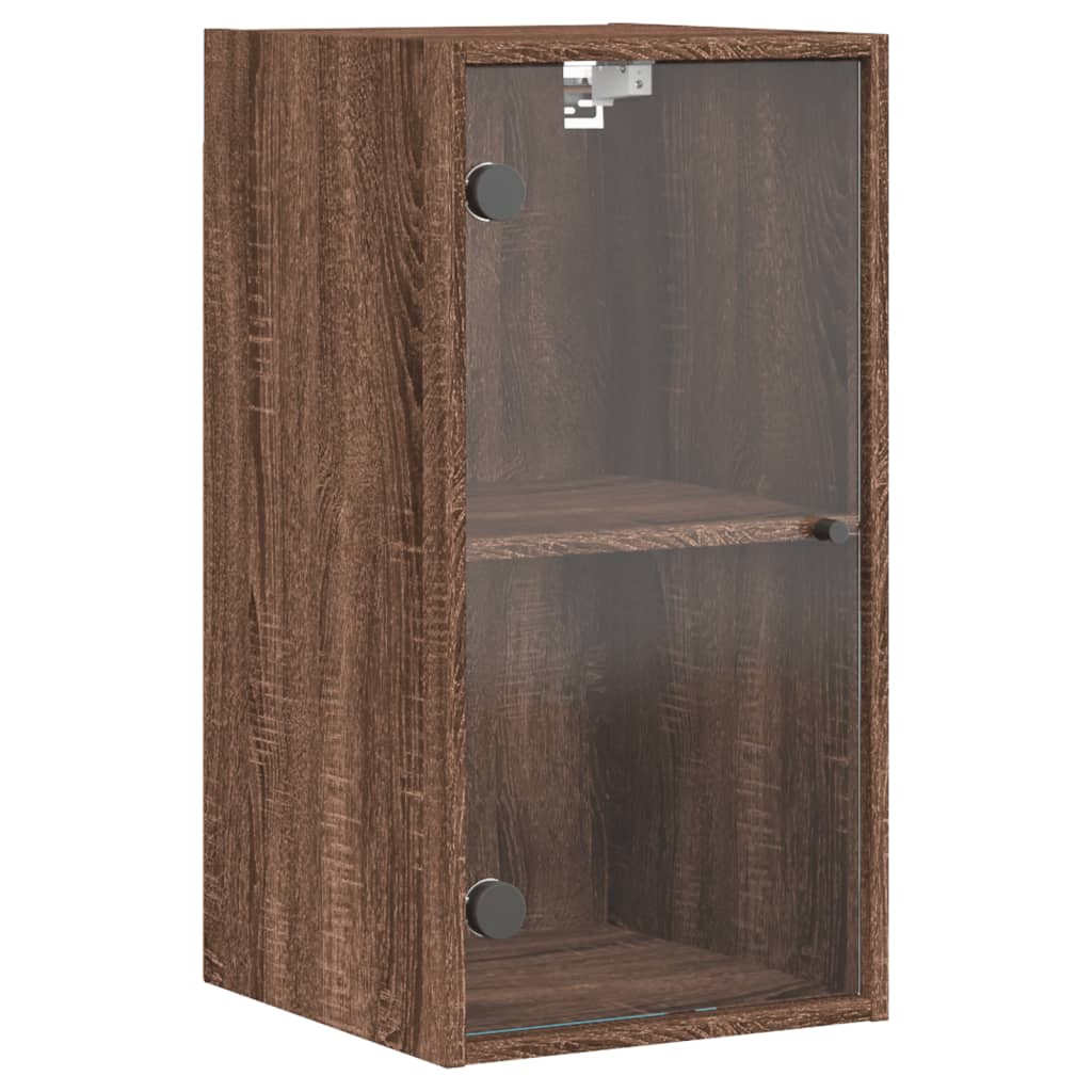 Wall Cabinet with Glass Doors Brown Oak 35x37x68.5 cm