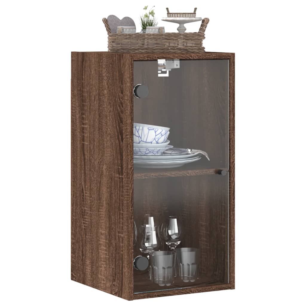 Wall Cabinet with Glass Doors Brown Oak 35x37x68.5 cm