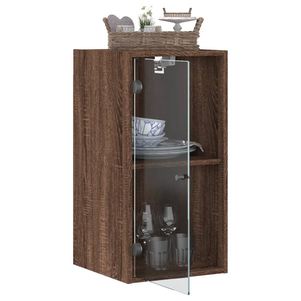 Wall Cabinet with Glass Doors Brown Oak 35x37x68.5 cm