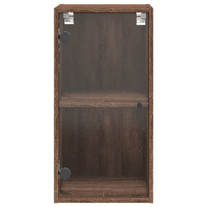 Wall Cabinet with Glass Doors Brown Oak 35x37x68.5 cm