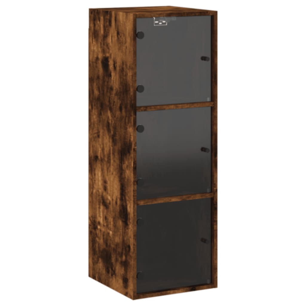 Wall Cabinet with Glass Doors Smoked Oak 35x37x100 cm