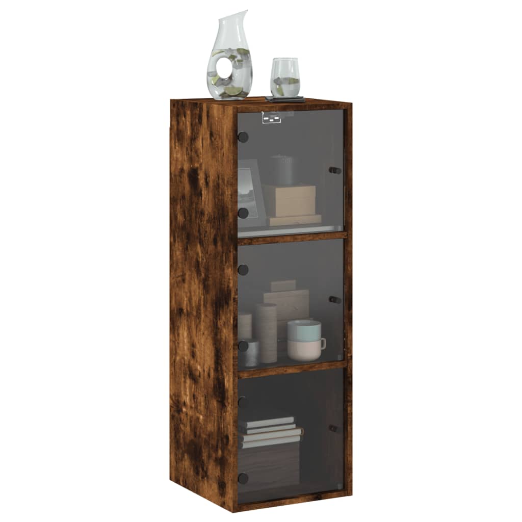 Wall Cabinet with Glass Doors Smoked Oak 35x37x100 cm