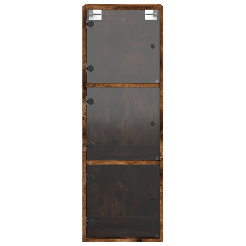 Wall Cabinet with Glass Doors Smoked Oak 35x37x100 cm