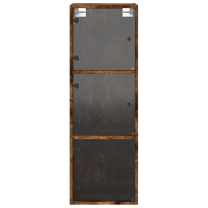 Wall Cabinet with Glass Doors Smoked Oak 35x37x100 cm