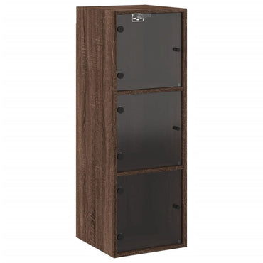 Wall Cabinet with Glass Doors Brown Oak 35x37x100 cm