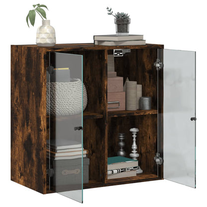 Wall Cabinet with Glass Doors Smoked Oak 68x37x68.5 cm