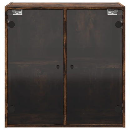 Wall Cabinet with Glass Doors Smoked Oak 68x37x68.5 cm