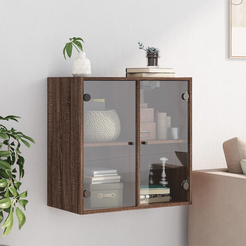 Wall Cabinet with Glass Doors Brown Oak 68x37x68.5 cm