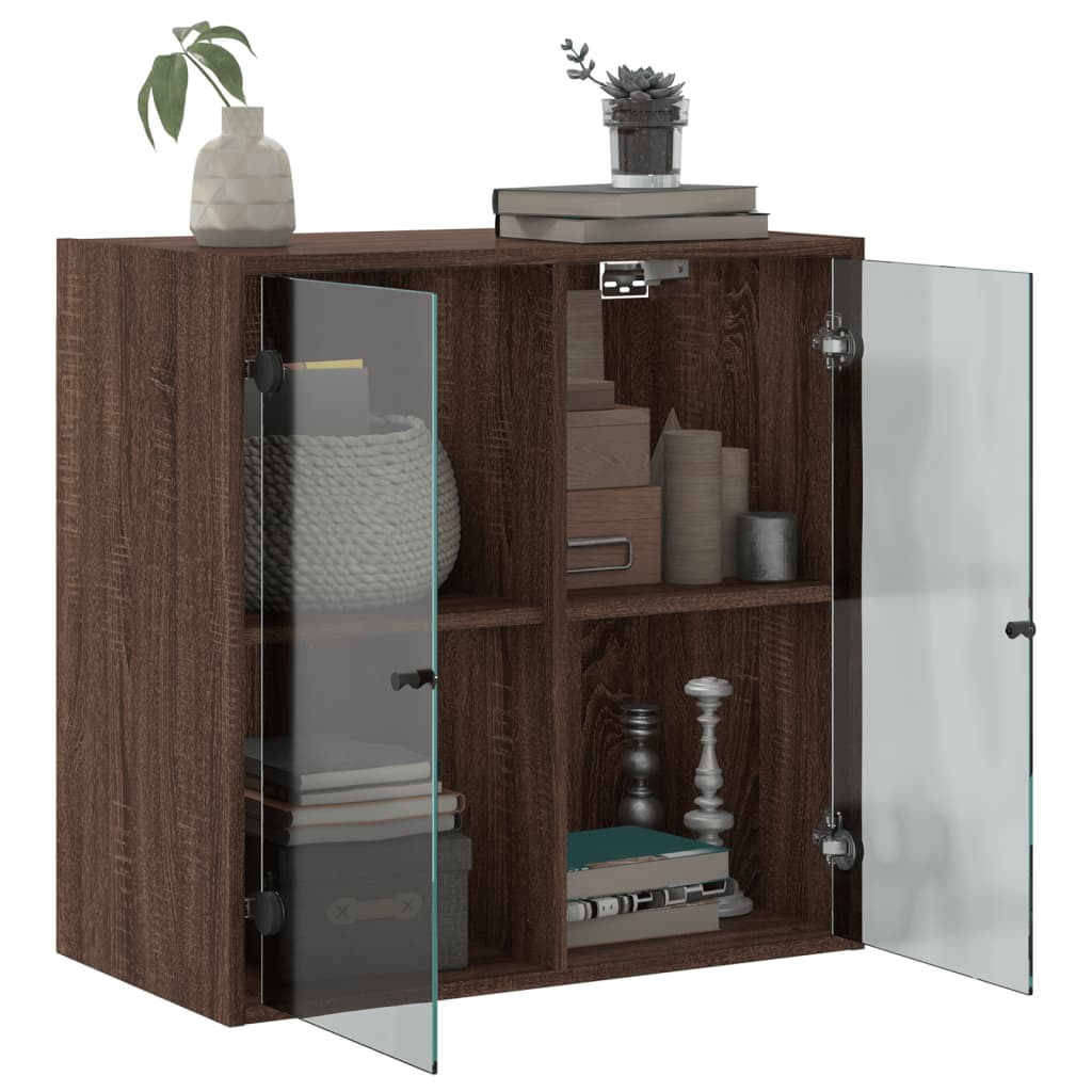 Wall Cabinet with Glass Doors Brown Oak 68x37x68.5 cm