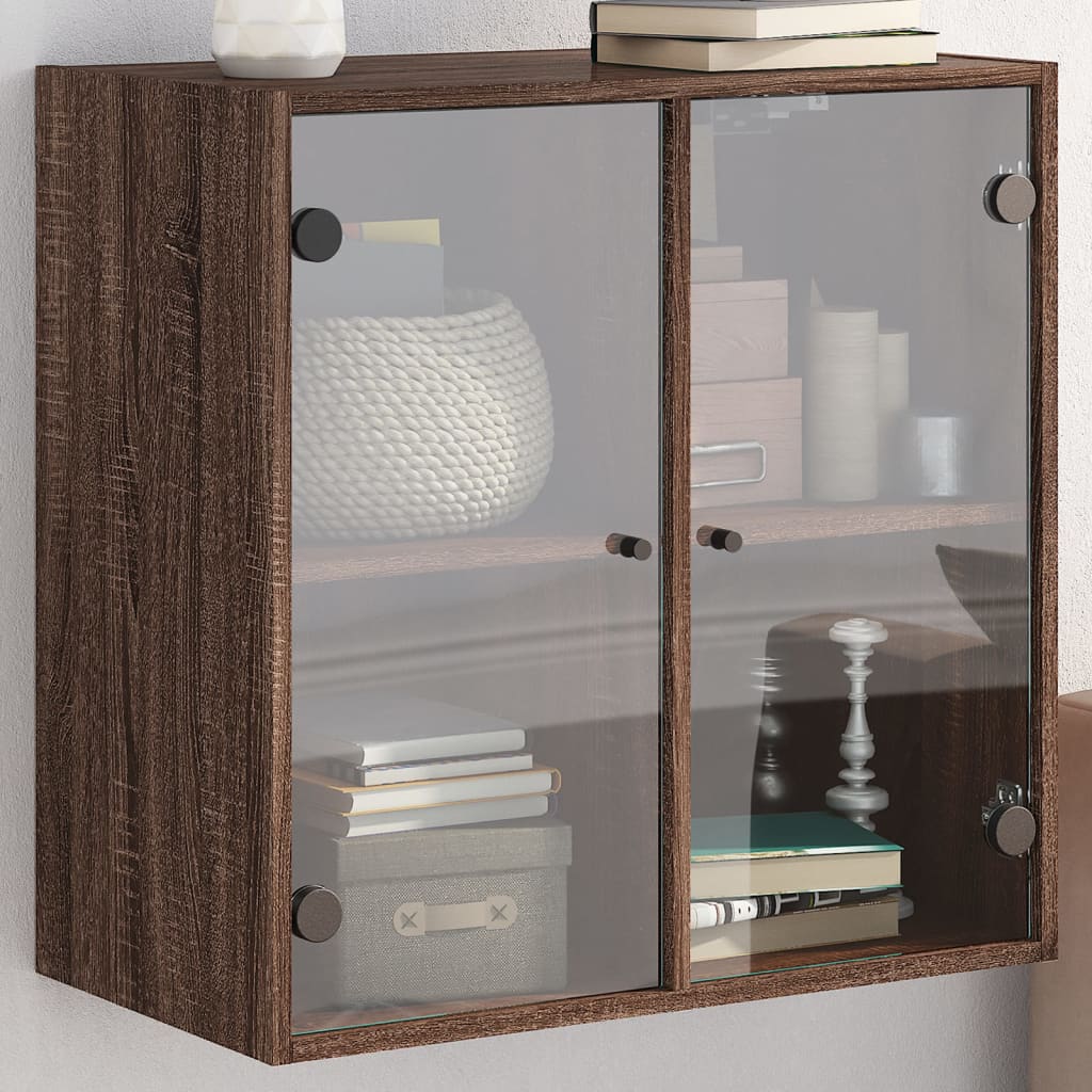 Wall Cabinet with Glass Doors Brown Oak 68x37x68.5 cm