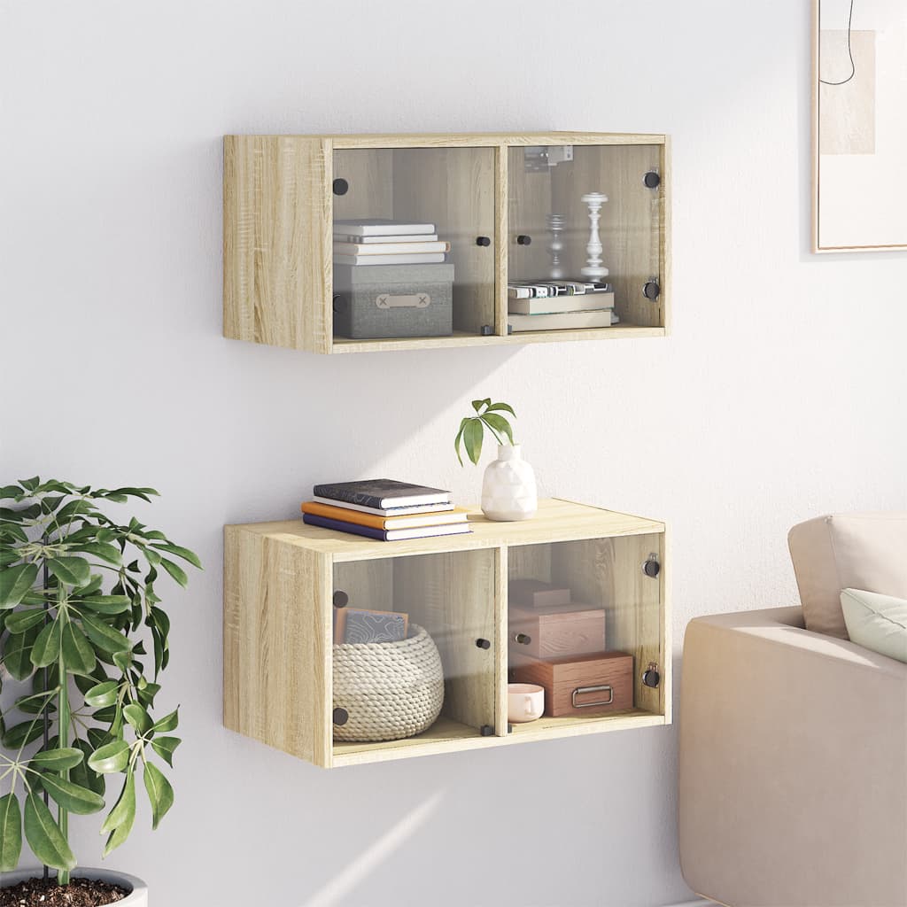 Wall Cabinets with Glass Doors 2 pcs Sonoma Oak 68.5x37x35 cm