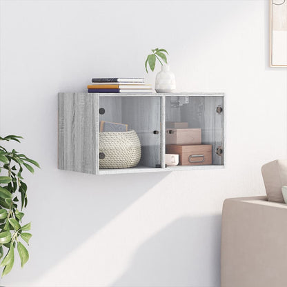 Wall Cabinet with Glass Doors Grey Sonoma 68.5x37x35 cm