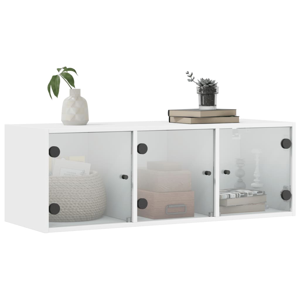 Wall Cabinet with Glass Doors White 102x37x35 cm