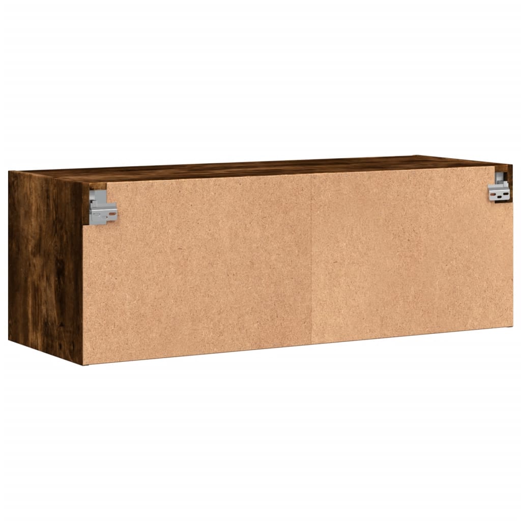 Wall Cabinet with Glass Doors Smoked Oak 102x37x35 cm
