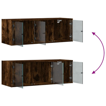 Wall Cabinet with Glass Doors Smoked Oak 102x37x35 cm