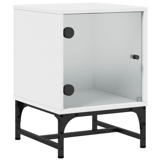 Bedside Cabinet with Glass Door White 35x37x50 cm