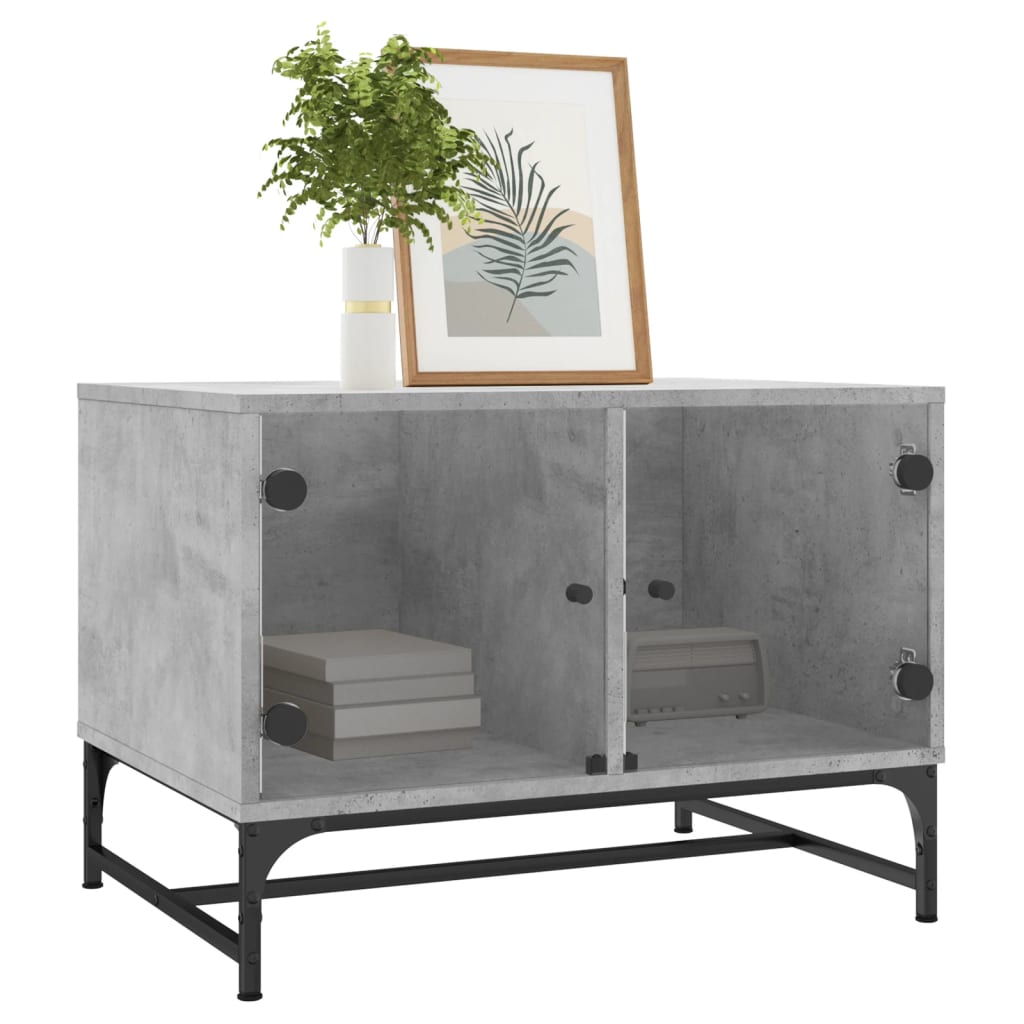 Coffee Table with Glass Doors Concrete Grey 68.5x50x50 cm