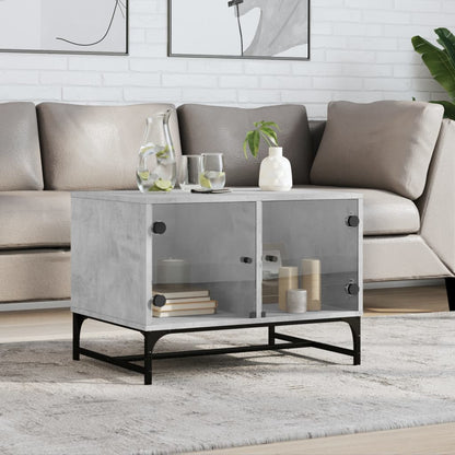 Coffee Table with Glass Doors Concrete Grey 68.5x50x50 cm