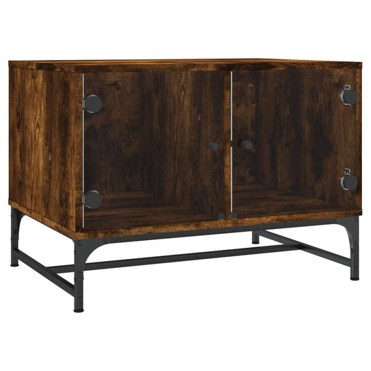 Coffee Table with Glass Doors Smoked Oak 68.5x50x50 cm