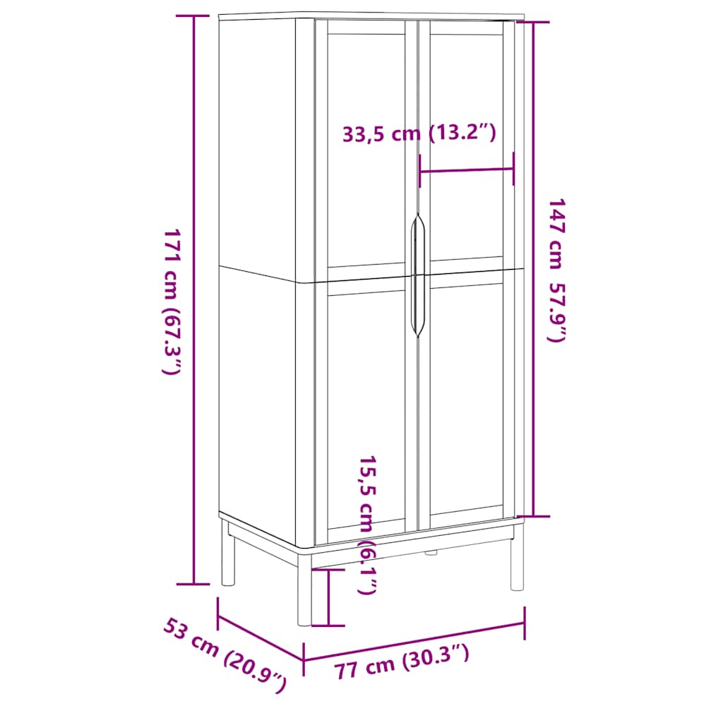 Wardrobe FLORO Wax Brown 77x53x171 cm Solid Wood Pine