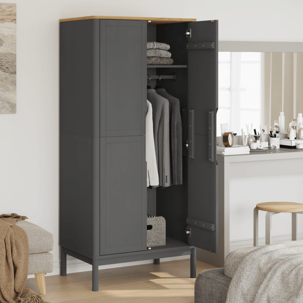 Wardrobe FLORO Gray 30.3"x20.9"x67.3" Solid Wood Pine