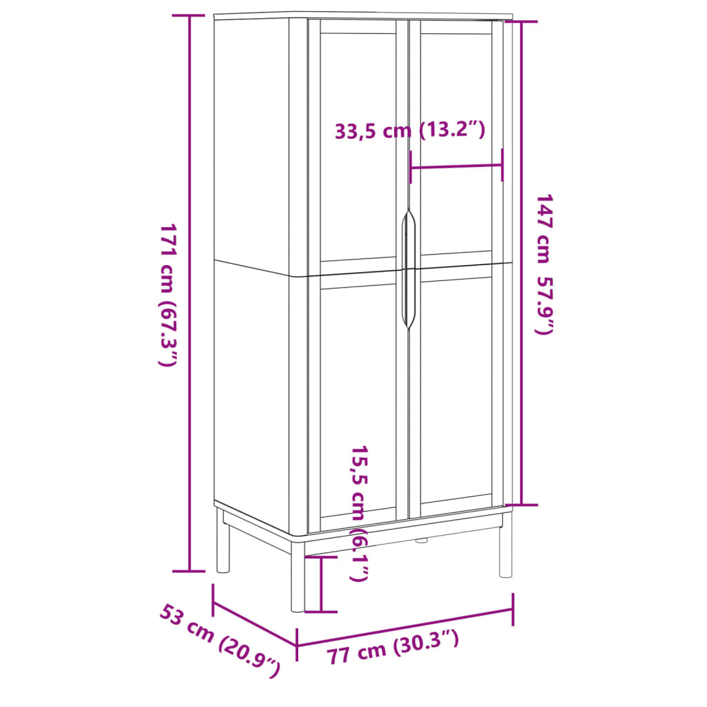 Wardrobe FLORO Gray 30.3"x20.9"x67.3" Solid Wood Pine