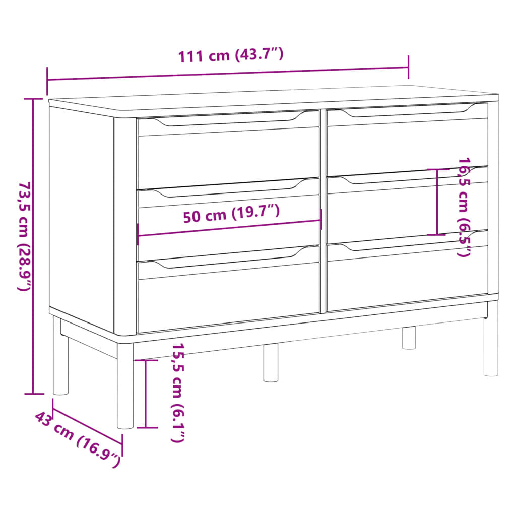 Drawer Cabinet White Solid pine wood Medium Chest of Drawers