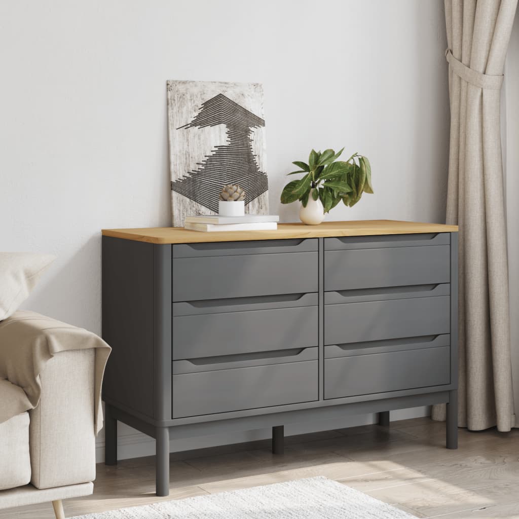 Chest of Drawers FLORO Gray Solid Wood Pine