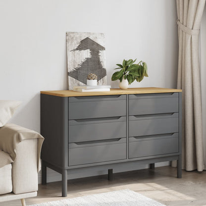 Chest of Drawers FLORO Gray Solid Wood Pine