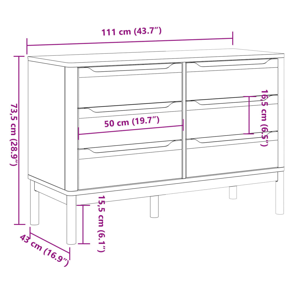 Chest of Drawers FLORO Gray Solid Wood Pine