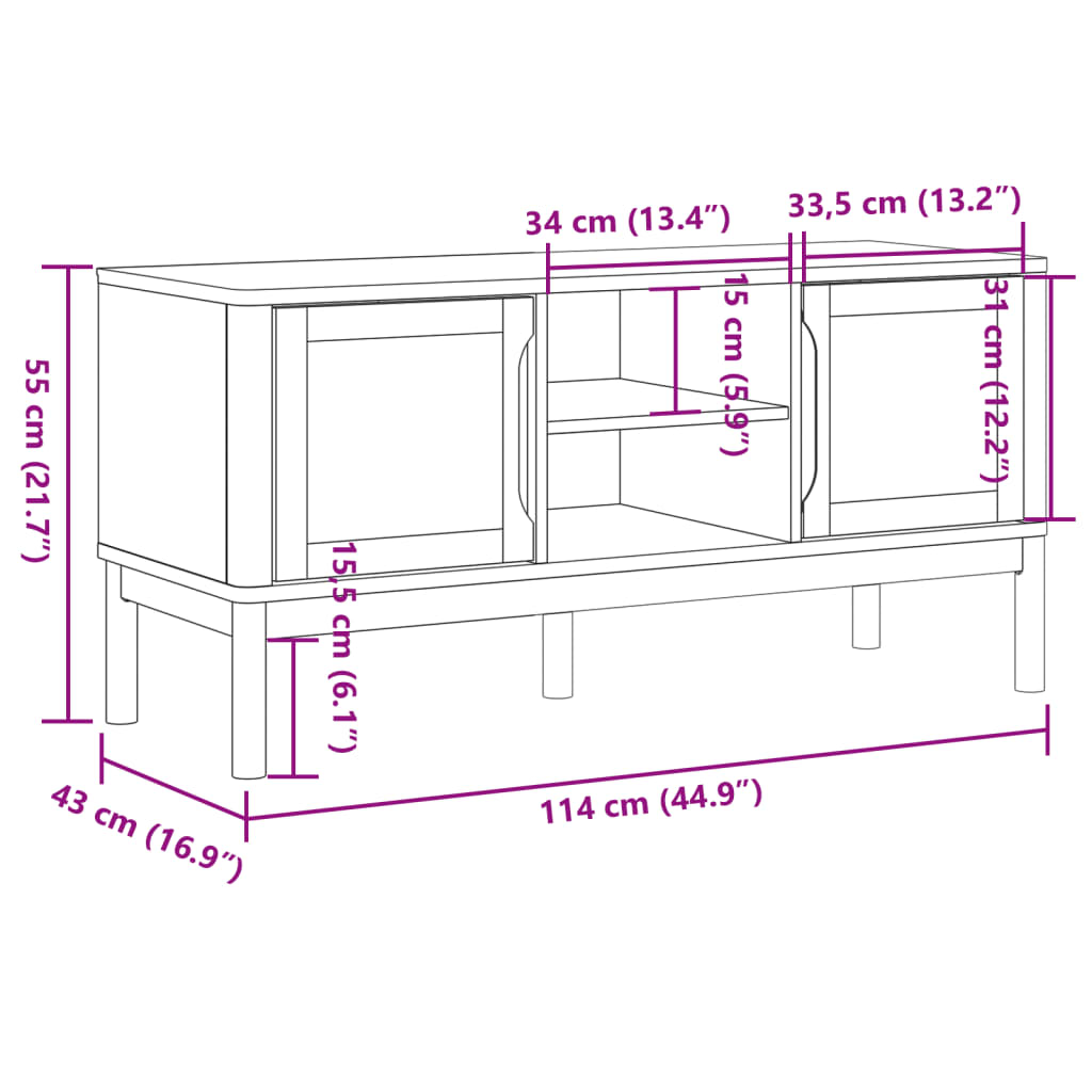 TV Stand FLORO White 44.9"x16.9"x21.7" Solid Wood Pine